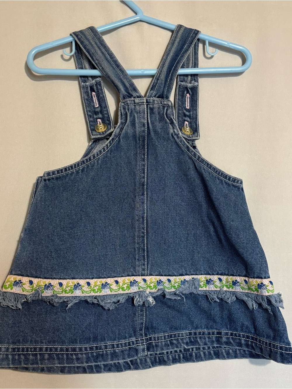 Vtg. Y2K Winnie the Pooh 12M Denim Overall Dress - Pink & Yellow Appliqué - Picture 7 of 9